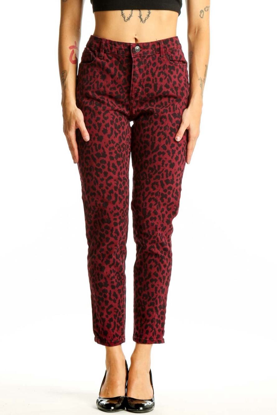 Sanctuary Red Black Leopard Print Goth Rocker Punk Skinny Jeans Ankle Size 8